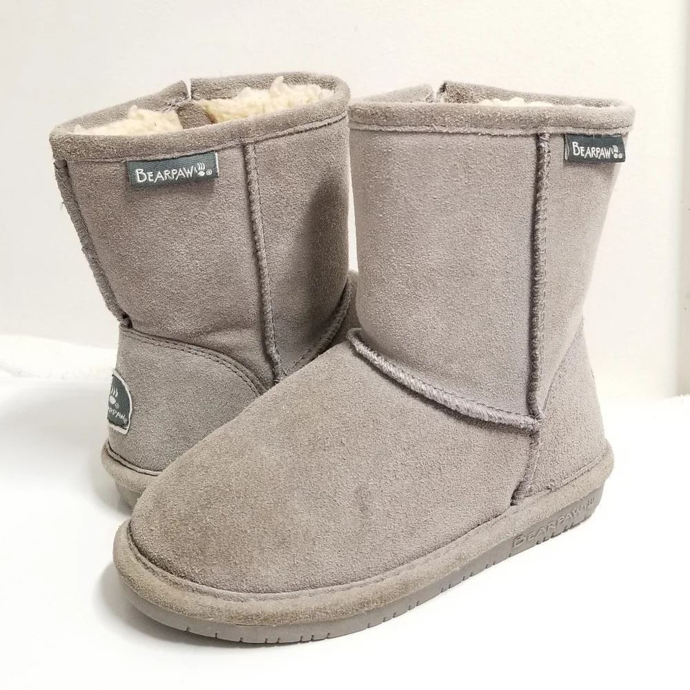 Bearpaw Emma Toddler Zipper Suede & Sherpa Winter Boots in Ash Gray 12